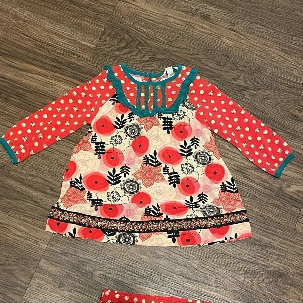 Matilda Jane Under The Tree Dress With Bloomers Red Green Cream Black 12-18 mos